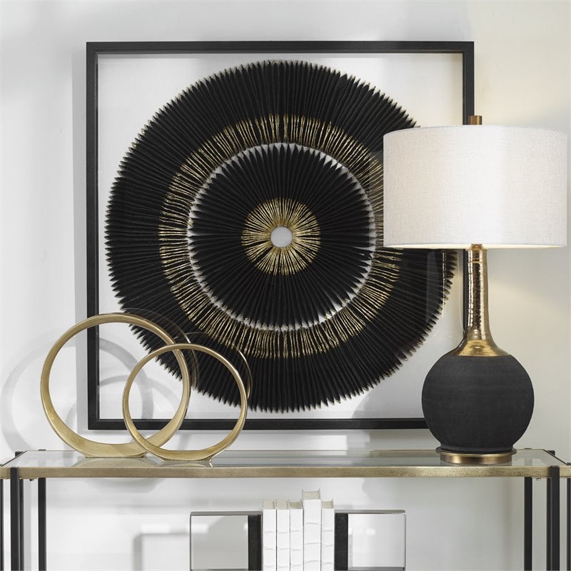 Uttermost Sandara Glass and Paper Pine Shadow Box in Black/Gold