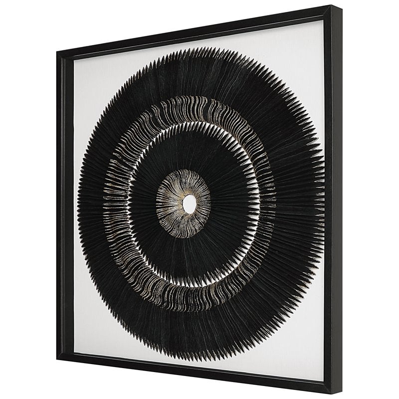 Uttermost Sandara Glass and Paper Pine Shadow Box in Black/Gold