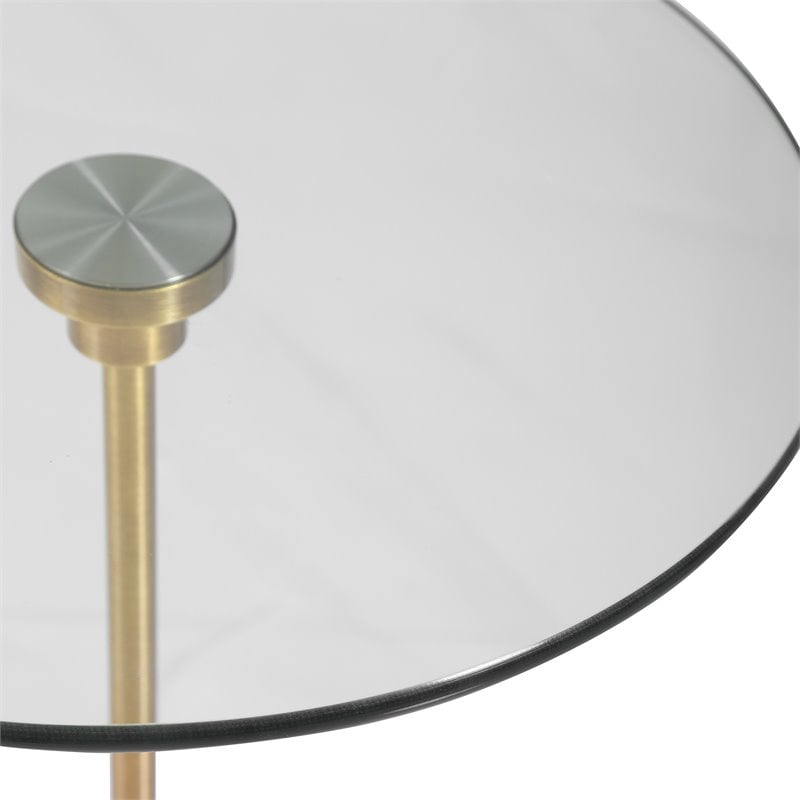 Uttermost Portsmouth Round Iron Metal and Marble Accent Table in Brass
