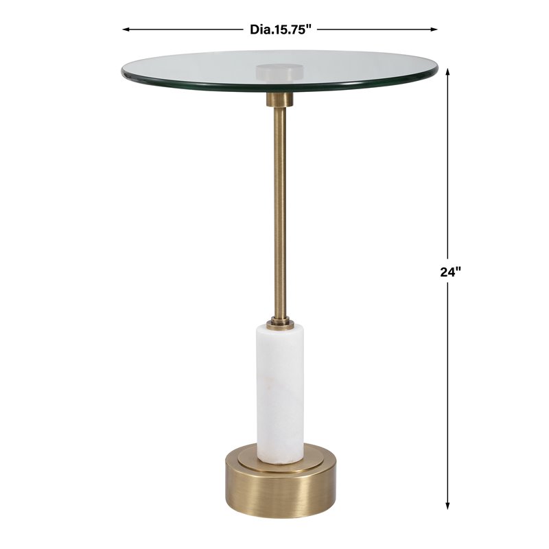 Uttermost Portsmouth Round Iron Metal and Marble Accent Table in Brass