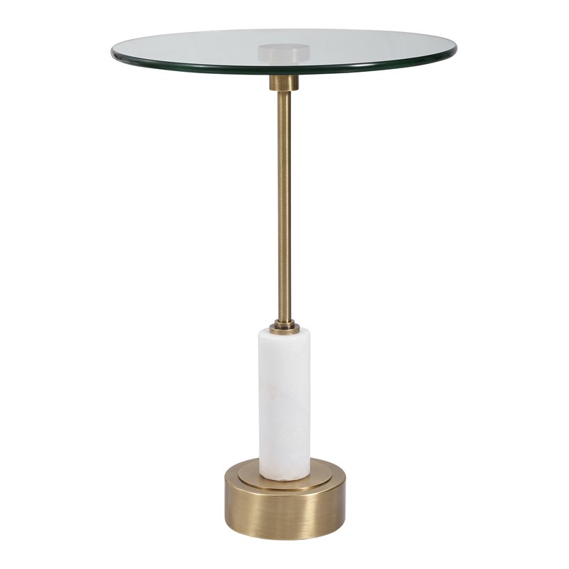 Uttermost Portsmouth Round Iron Metal and Marble Accent Table in Brass