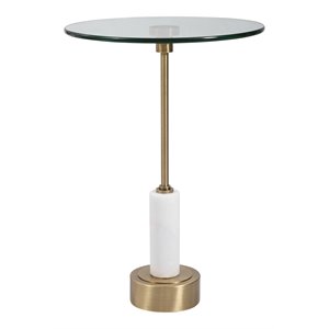 Uttermost Portsmouth Round Iron Metal and Marble Accent Table in Brass