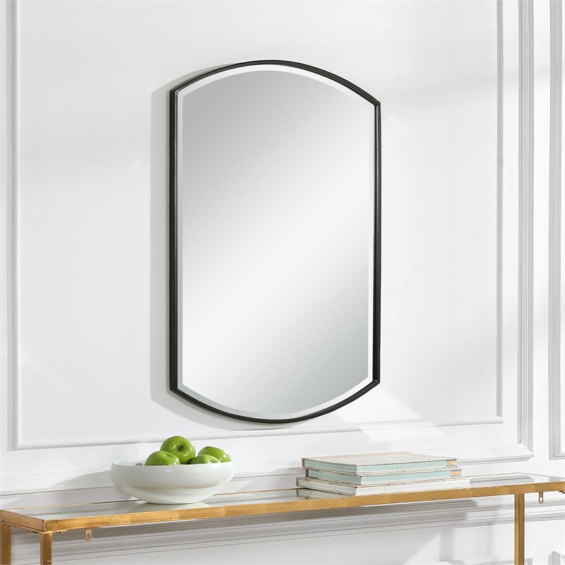 Uttermost Shield Transitional Iron Metal and MDF Mirror in Sleek Satin Black