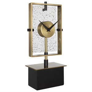 uttermost arta modern iron metal and glass table clock in antique brushed brass
