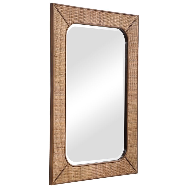 Uttermost Tahiti Coastal Style Rattan and Wood Mirror in Warm Maple Beige