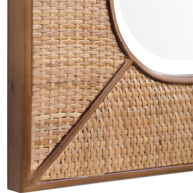 Uttermost Tahiti Coastal Style Rattan and Wood Mirror in Warm Maple Beige