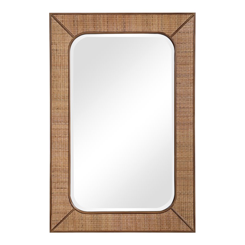 Uttermost Tahiti Coastal Style Rattan and Wood Mirror in Warm Maple Beige