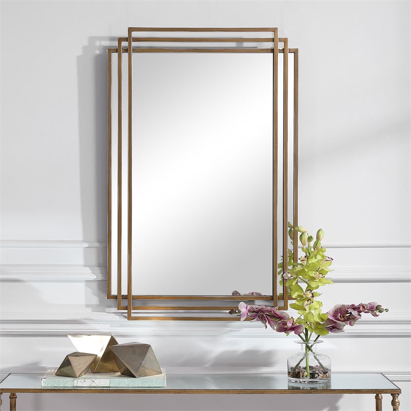 Uttermost Amherst Iron Metal & MDF Mirror with Silver Highlights in Brushed Gold