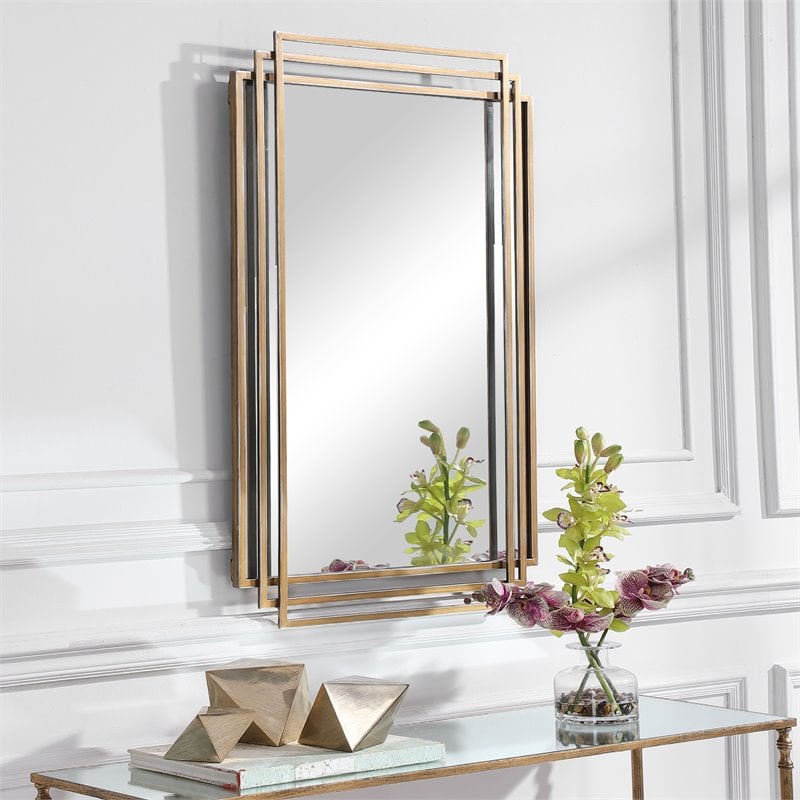 Uttermost Amherst Iron Metal & MDF Mirror with Silver Highlights in Brushed Gold