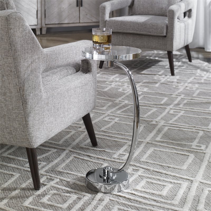 Uttermost Waveney Iron Metal and Crystal Drink Table in Polished Nickel