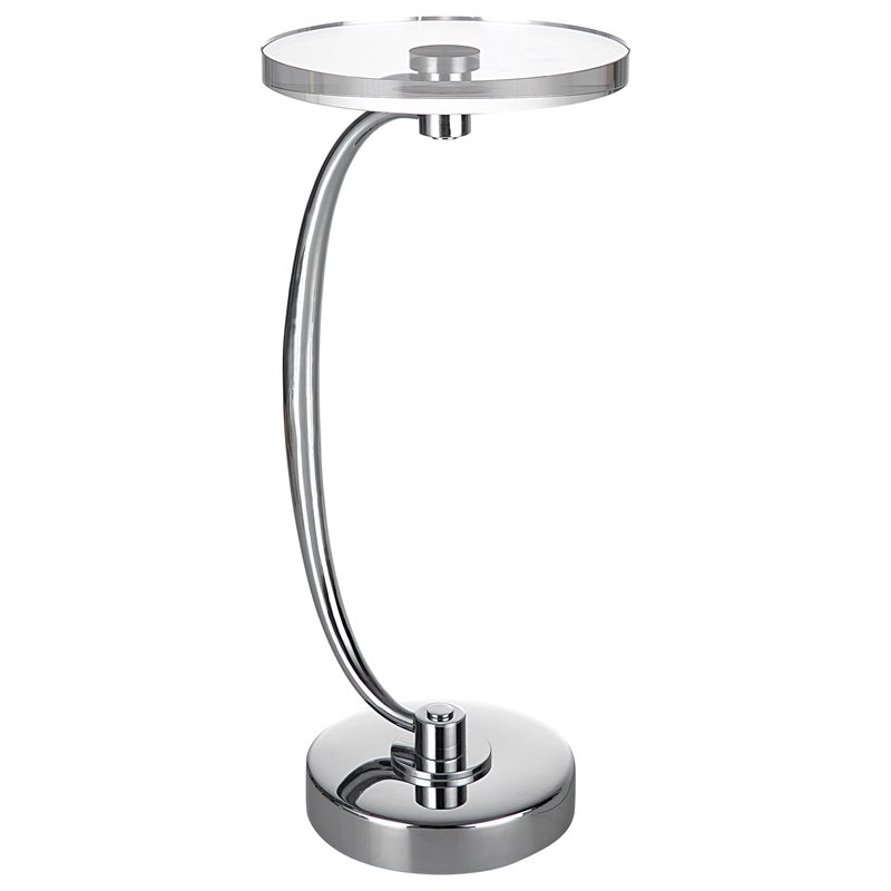 Uttermost Waveney Iron Metal and Crystal Drink Table in Polished Nickel