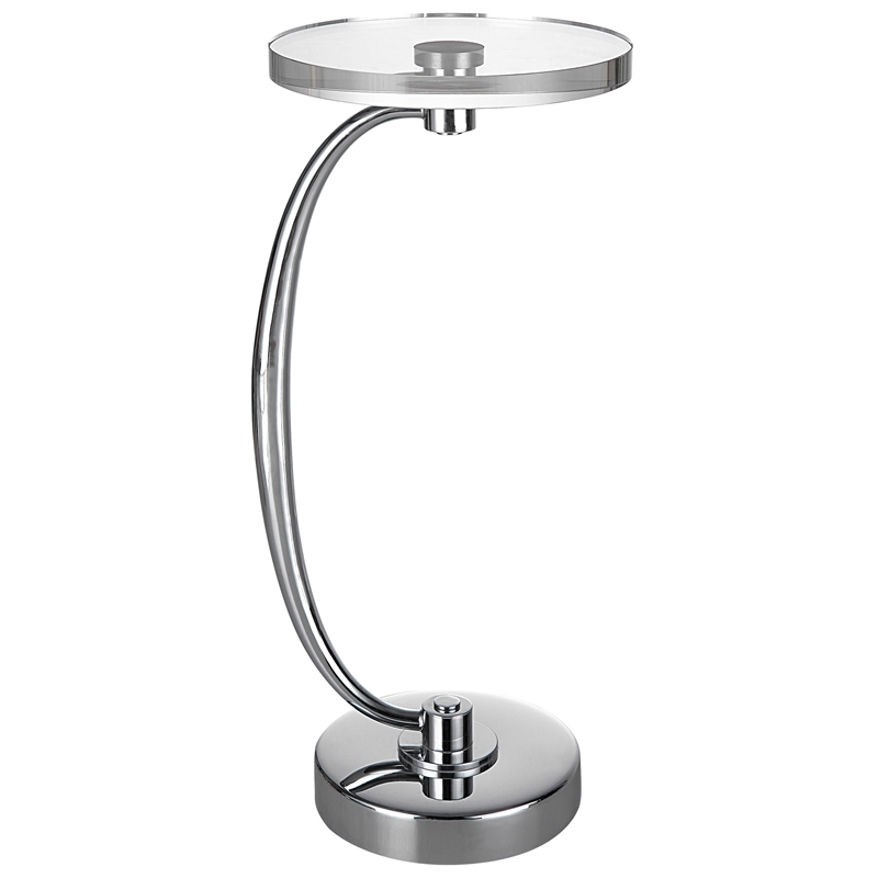 Uttermost Waveney Iron Metal and Crystal Drink Table in Polished Nickel