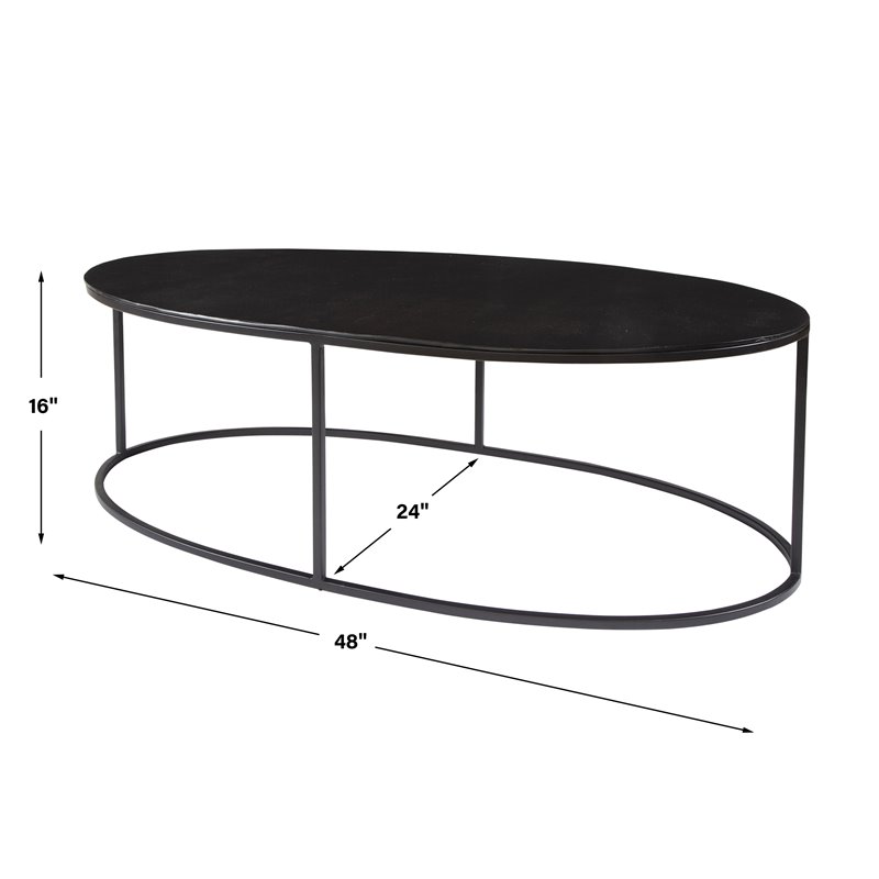 Uttermost Coreene Oval Iron Metal and Aluminum Coffee Table in Aged Black