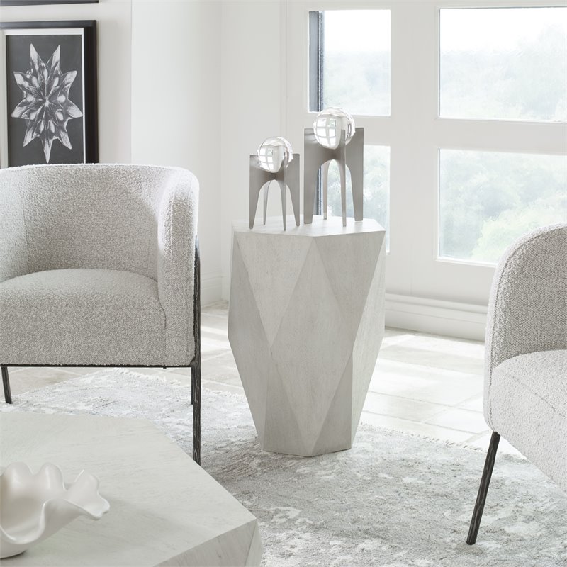 Uttermost Volker Geometric Mango Veneer Top Wood Side Table in Fresh White