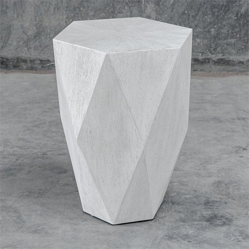 Uttermost Volker Geometric Mango Veneer Top Wood Side Table in Fresh White