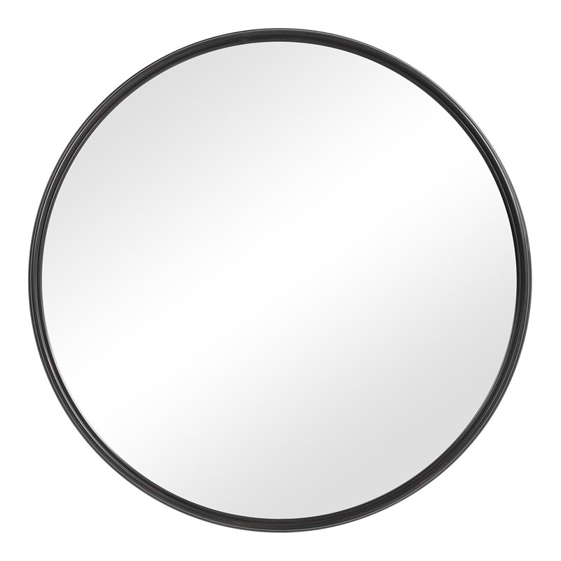Uttermost Belham Round Solid Iron Metal and MDF Mirror in Aged Black