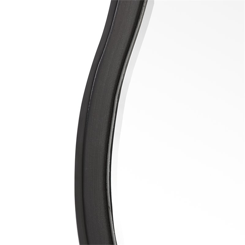 Uttermost Aneta Round Feminine Scalloped Shape Wood Mirror in Satin Black