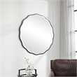 Uttermost Aneta Round Feminine Scalloped Shape Wood Mirror in Satin Black