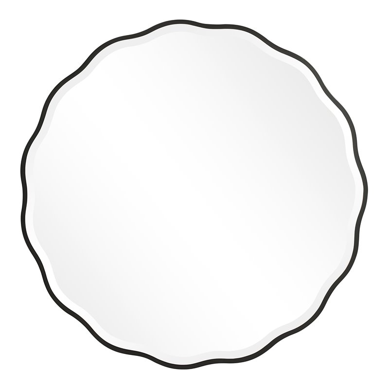 Uttermost Aneta Round Feminine Scalloped Shape Wood Mirror in Satin Black