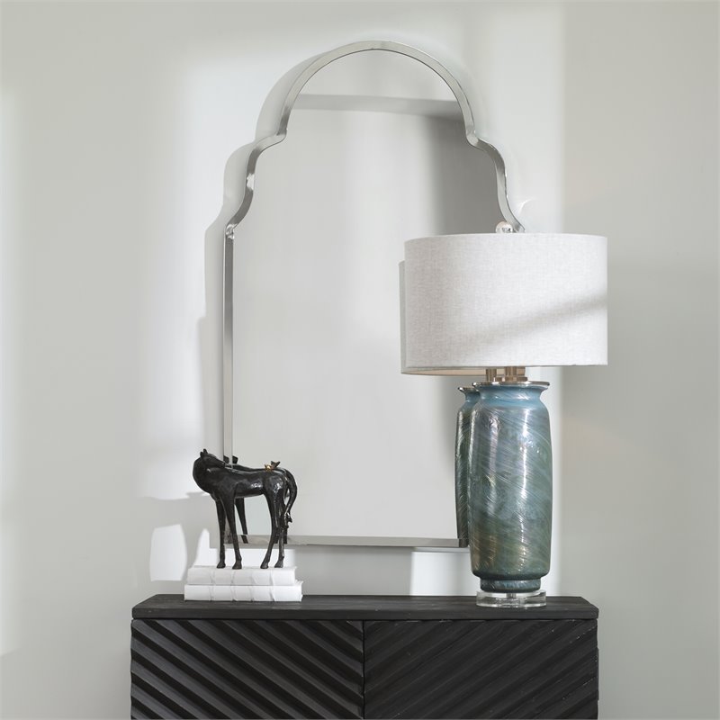 Uttermost Brayden Stainless Steel and MDF Wood Arch Mirror in Polished Nickel
