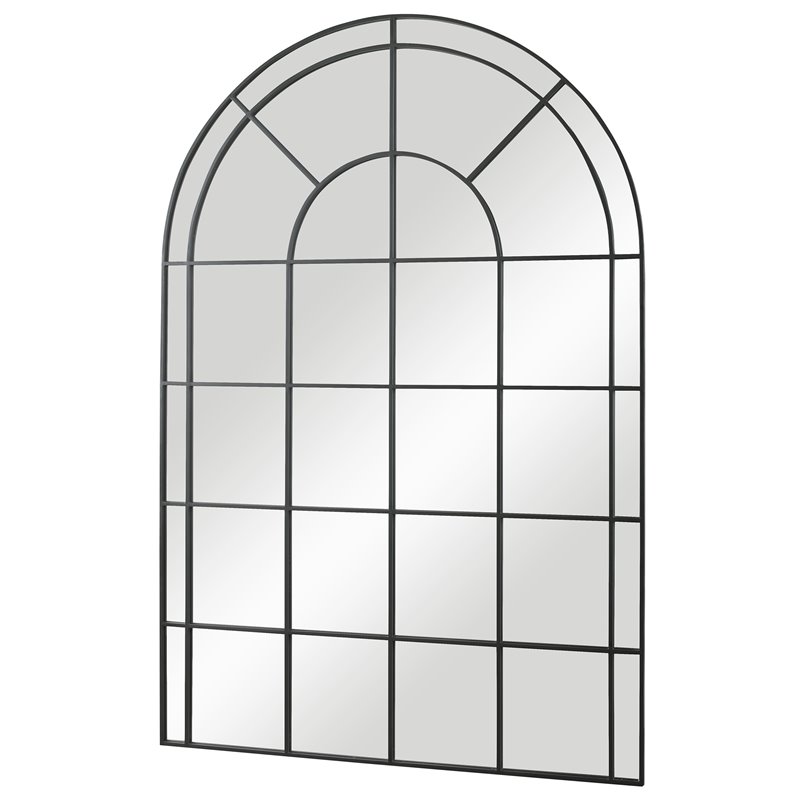 Uttermost Grantola Iron Metal and Glass Arch Mirror in Satin Black