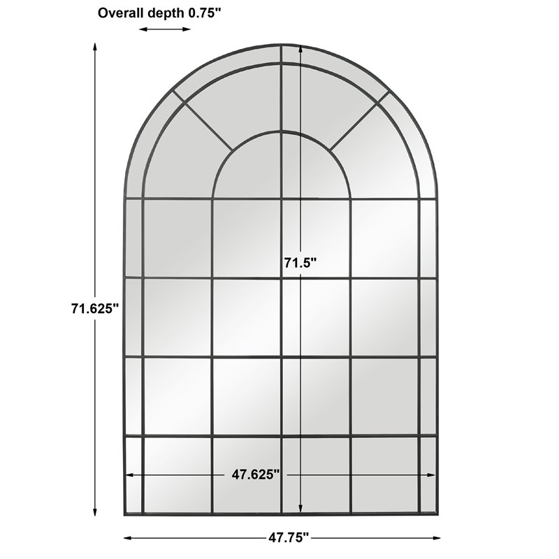 Uttermost Grantola Iron Metal and Glass Arch Mirror in Satin Black