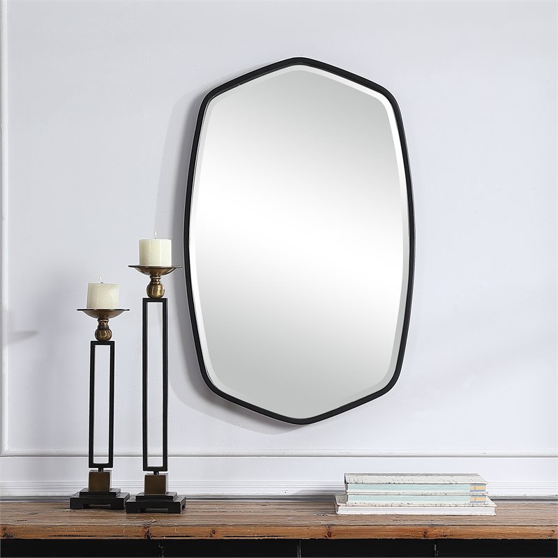 Uttermost Duronia Unique Shape Elegant Curves Iron Metal Mirror in Satin Black