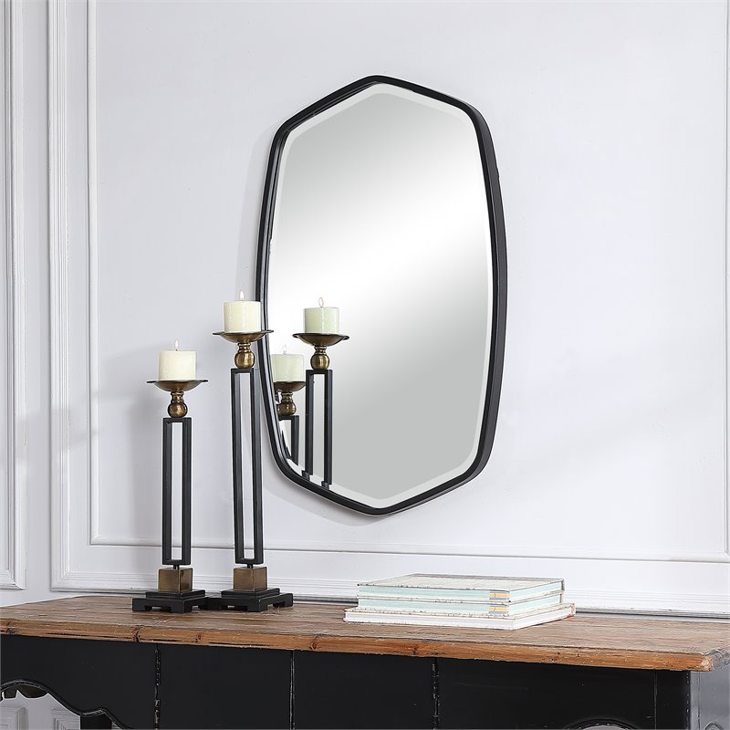 Uttermost Duronia Unique Shape Elegant Curves Iron Metal Mirror in Satin Black