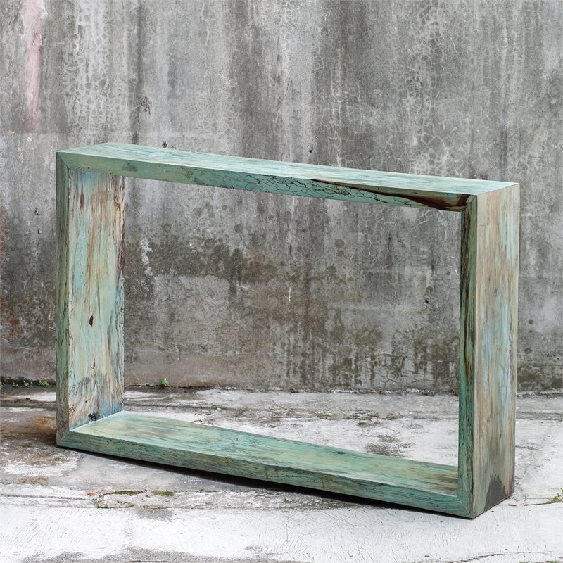 Uttermost Teo Coastal Solid Wood Console Table in Caribbean Blue-Green