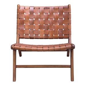 uttermost plait woven leather and teak wood accent chair in brown
