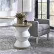 Uttermost Spool Geometric Wood Side Table with Light Honey Stain in Matte White