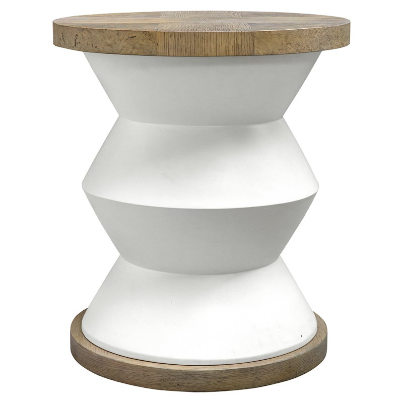 Uttermost Spool Geometric Wood Side Table with Light Honey Stain in Matte White