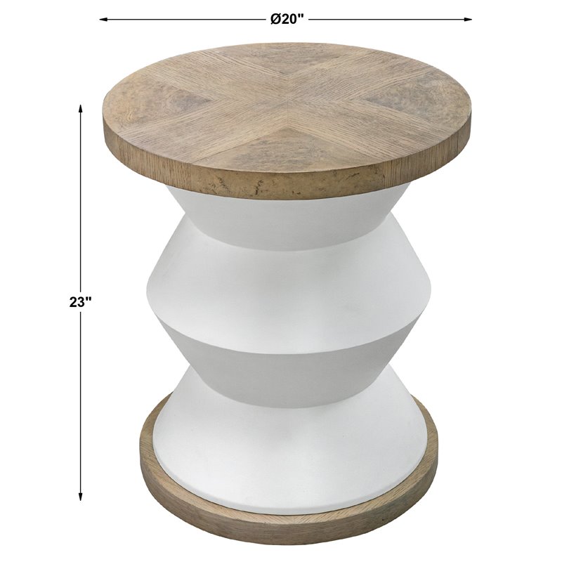 Uttermost Spool Geometric Wood Side Table with Light Honey Stain in Matte White