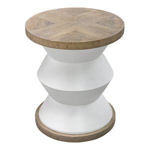 Uttermost Spool Geometric Wood Side Table with Light Honey Stain in Matte White
