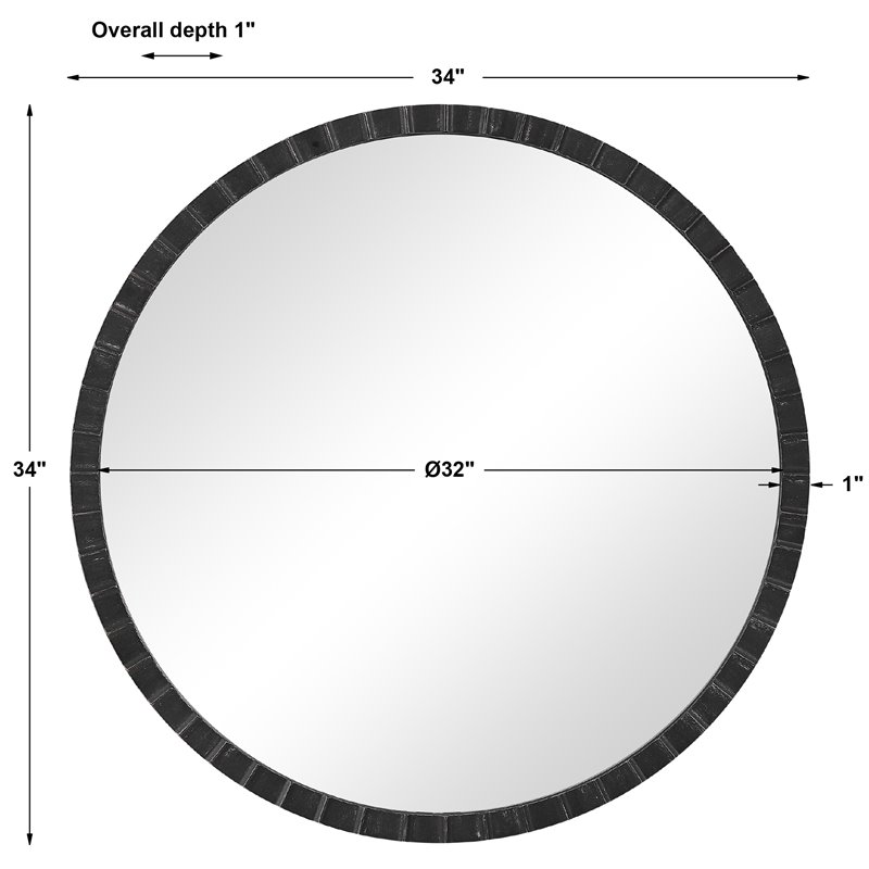 Uttermost Dandridge Round Iron Metal Mirror with Silver Undertones in Black