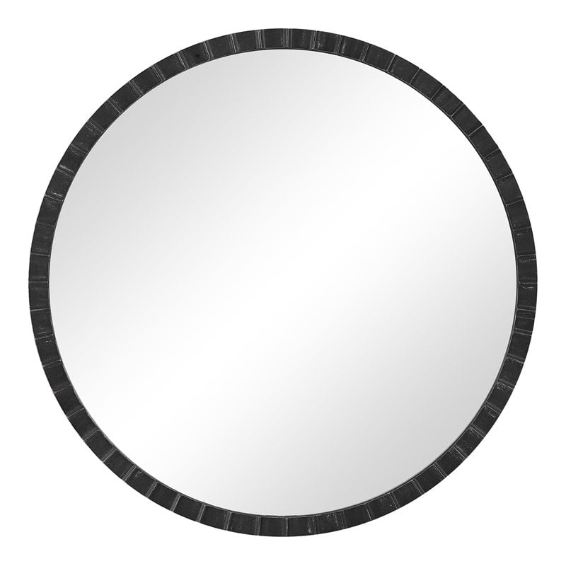 Uttermost Dandridge Round Iron Metal Mirror with Silver Undertones in Black