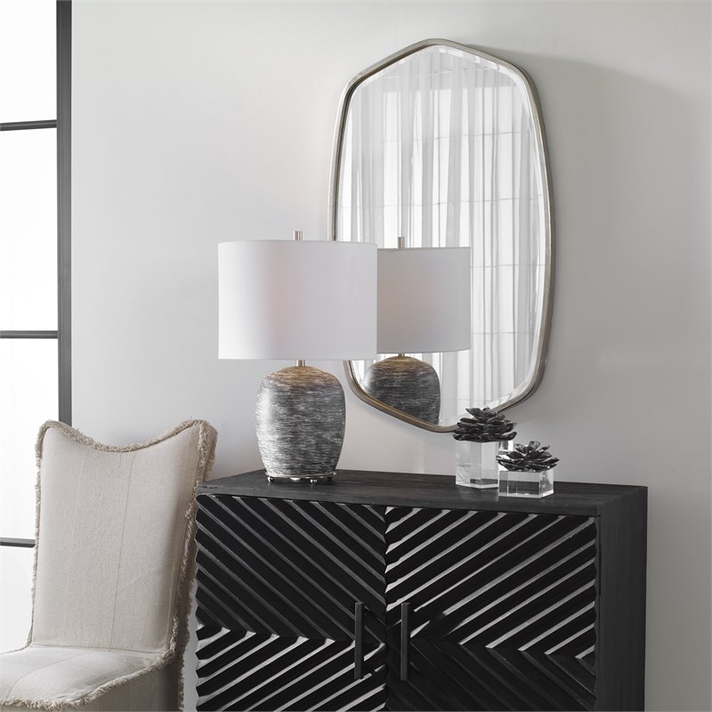 Uttermost Duronia Unique Shape Elegant Curves Iron Metal Mirror in Silver