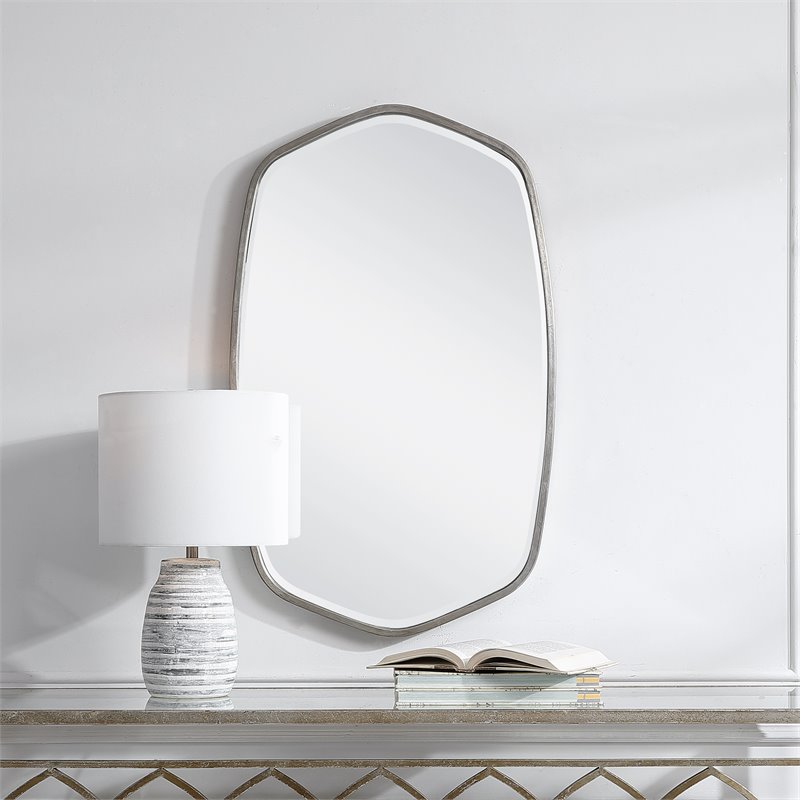 Uttermost Duronia Unique Shape Elegant Curves Iron Metal Mirror in Silver