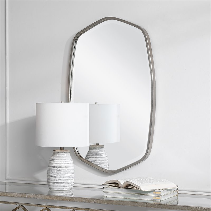 Uttermost Duronia Unique Shape Elegant Curves Iron Metal Mirror in Silver