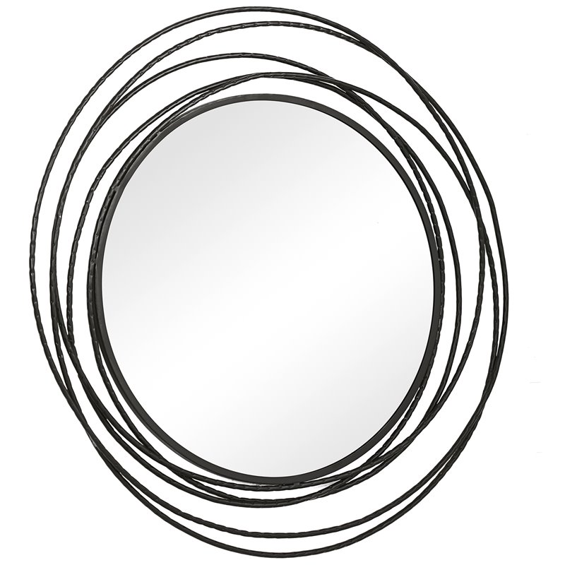 Uttermost Whirlwind Round Hand Forged Iron Metal Mirror in Satin Black