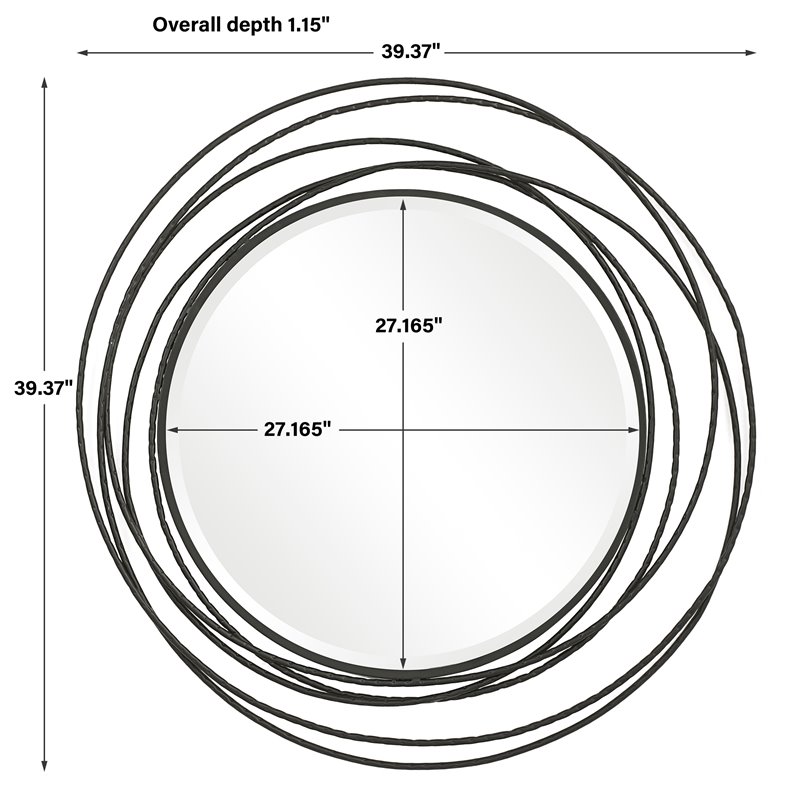 Uttermost Whirlwind Round Hand Forged Iron Metal Mirror in Satin Black