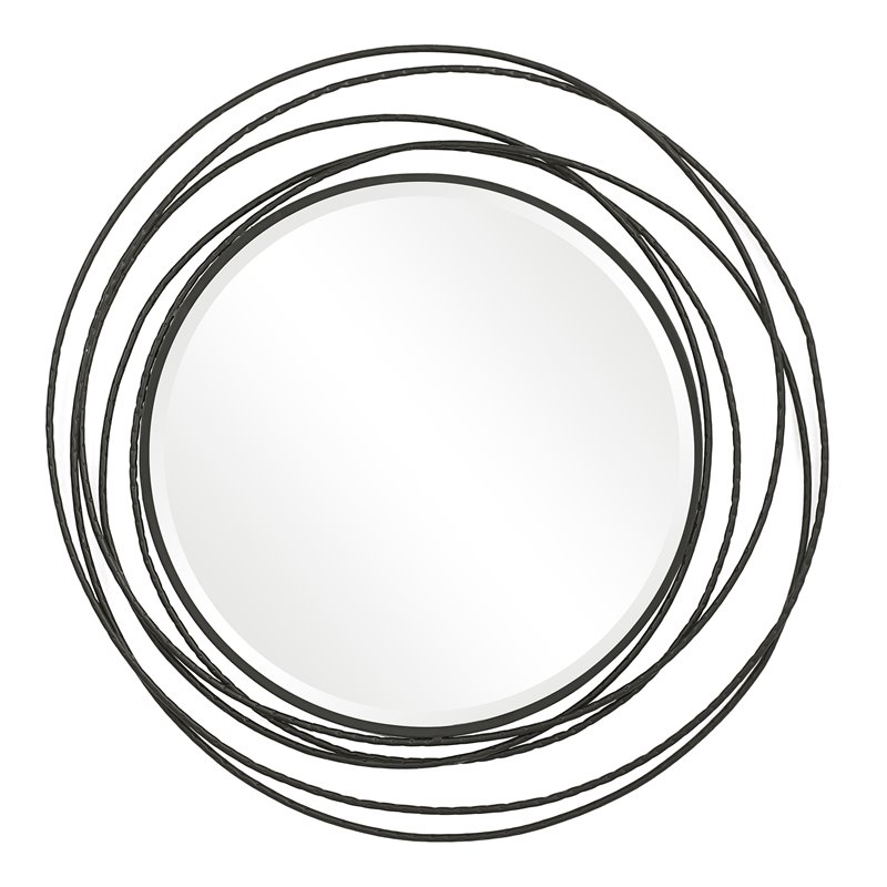 Uttermost Whirlwind Round Hand Forged Iron Metal Mirror in Satin Black