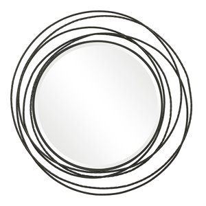 Uttermost Whirlwind Round Hand Forged Iron Metal Mirror in Satin Black