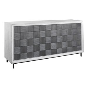 uttermost checkerboard 4-door mahogany wood and iron cabinet in light gray