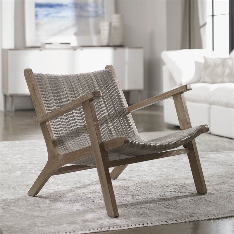 Uttermost Aegea Wood and Rattan Accent Chair in Natural/Light Gray