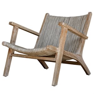 Uttermost Aegea Wood and Rattan Accent Chair in Natural/Light Gray