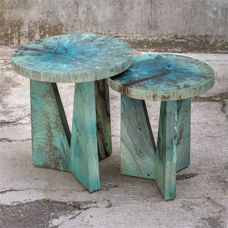 Uttermost Nadette Tamarind Wood Nesting Tables in Blue-green (Set of 2)
