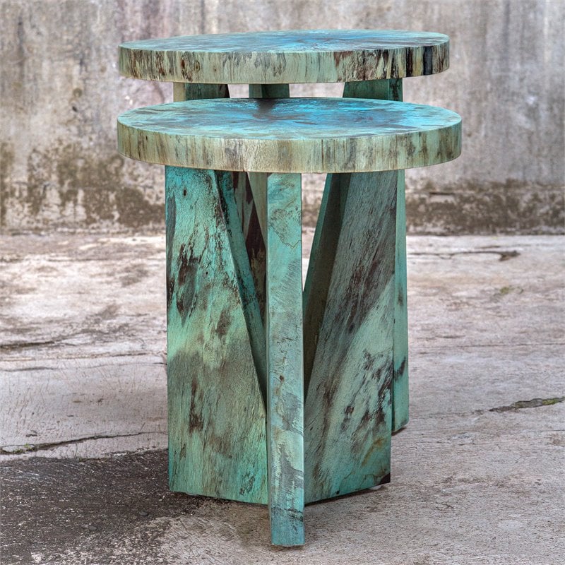 Uttermost Nadette Tamarind Wood Nesting Tables in Blue-green (Set of 2)