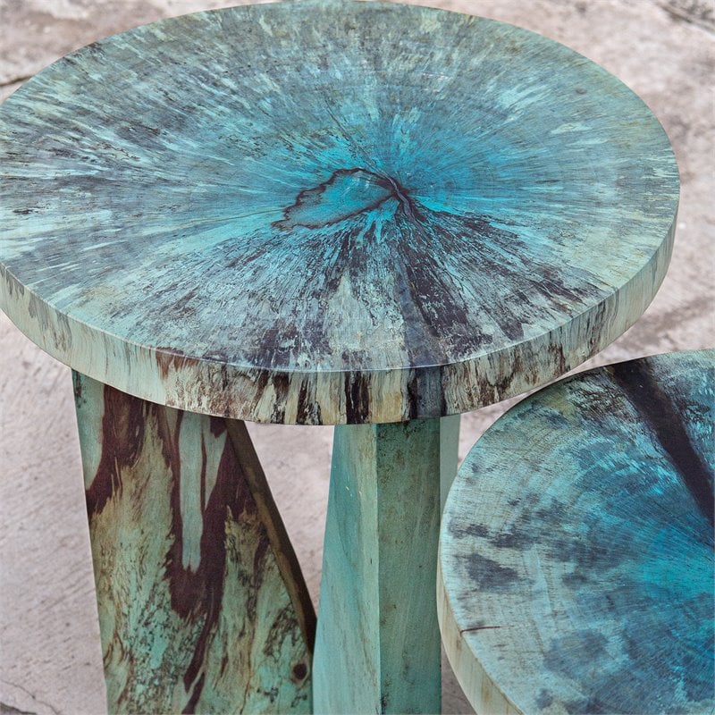 Uttermost Nadette Tamarind Wood Nesting Tables in Blue-green (Set of 2)