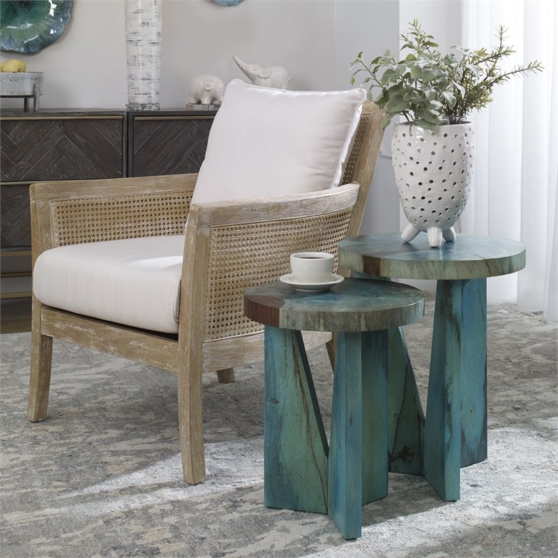 Uttermost Nadette Tamarind Wood Nesting Tables in Blue-green (Set of 2)
